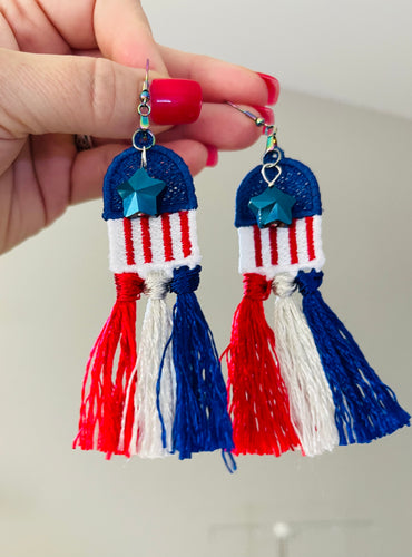 Patriotic FSL Earrings - In the Hoop Freestanding Lace Earrings