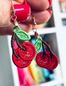 Cherry Pair FSL Earrings - In the Hoop Freestanding Lace Earrings