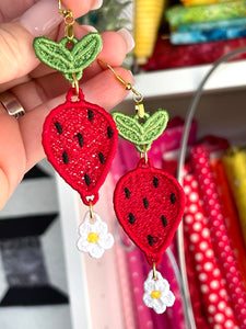 Strawberry Dangles FSL Earrings - In the Hoop Freestanding Lace Earrings