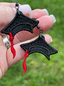 Grad Cap FSL Earrings - In the Hoop Freestanding Lace Earrings