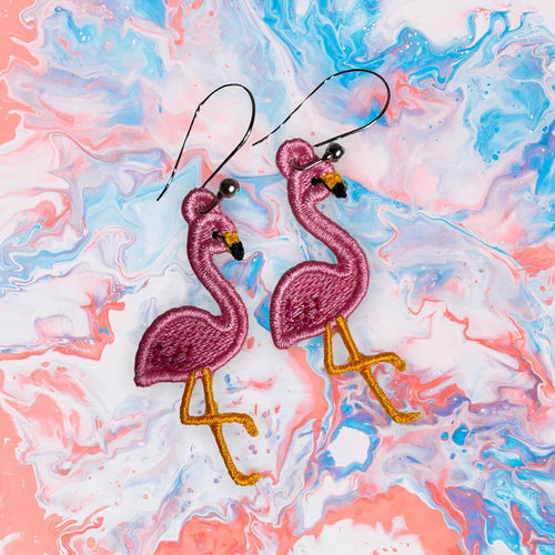 Flamingo FSL Earrings - In the Hoop Freestanding Lace Earrings