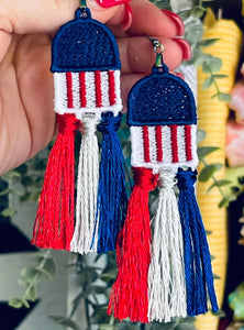 Patriotic FSL Earrings - In the Hoop Freestanding Lace Earrings