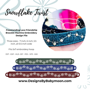 FSL Friendship Bracelet "Snowflake Twist" - In the Hoop Freestanding Lace Bracelet in Three Sizes