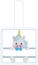 Baby Unicorn Boy and Girl Set snap tab Diaper Bag Tag for 4x4 hoops