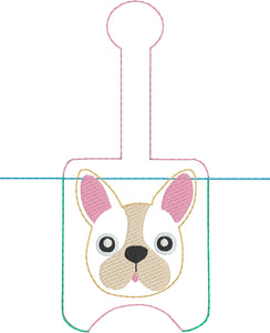 Boston Terrier/Bulldog Francés Soporte para desinfectante de manos Snap Tab en el proyecto de bordado de aro