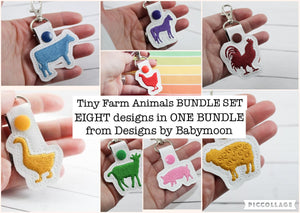 Tiny FARM ANIMALS Snap Tab BUNDLE SET for 4x4 and 5x7 hoops embroidery design
