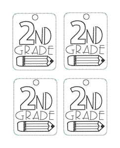 Grade School Tags and Eyelets - 2nd Grade- 4x4 and 5x7 Hoops - 4 Designs Included