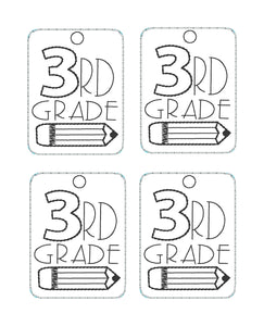 Grade School Tags and Eyelets - 3rd Grade- 4x4 and 5x7 Hoops - 4 Designs Included