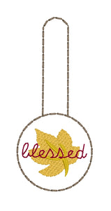 Blessed Fall Leaf Snap Tab In the Hoop Design Single for 4x4 hoops