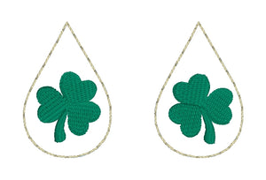 Clover Teardrop Earrings embroidery design for Vinyl and Leather