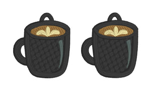 Coffee Mug FSL Earrings - Freestanding Lace Earring Design - In the Hoop Embroidery Project