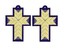 Cross with Diamonds FSL Earrings - In the Hoop Freestanding Lace Earrings