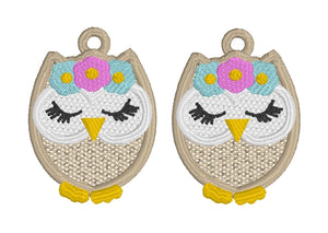 Boucles d’oreilles Cute Owl FSL - Boucles d’oreilles en dentelle autoportantes In the Hoop