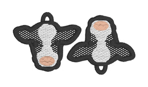 Boucles d’oreilles FSL de vache de style Holstein à visage de vache bicolore - Boucles d’oreilles en dentelle autoportantes dans le cerceau