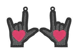 ILY I love you Sign Language FSL Earrings - In the Hoop Freestanding Lace Earrings