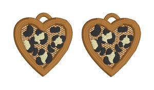 Leopard Heart FSL Earrings-In the Hoop Freestanding Lace Earrings