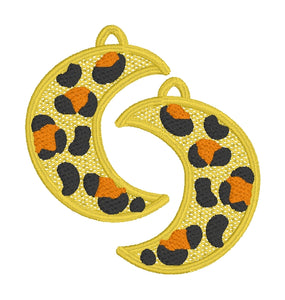 Leopard Cheetah Print Moon FSL Earrings - In the Hoop Freestanding Lace Earrings