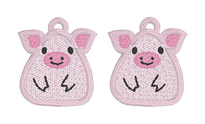 Pendientes Pig Cutie - Diseño de pendientes de encaje independientes en el aro para bordado a máquina