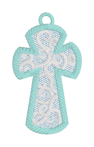 Swirl Chunky Cross Freestanding Lace (FSL) Ornament or Bookmark