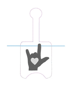 ILY Sign Language Sanitizer Holder Snap Tab Version In the Hoop Embroidery Project 1 oz BBW for 5x7 hoops