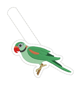 Indian Ringneck Parakeet Snap Tab In the Hoop embroidery design