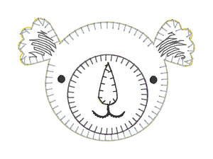 Diseño de apliques de cara de koala - Cuatro tamaños 4x4 5x7, 6x10, 8x12