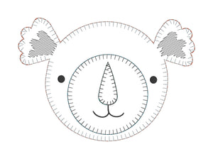 Diseño de apliques de cara de koala - Cuatro tamaños 4x4 5x7, 6x10, 8x12