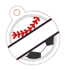 MASHUP Split Baseball/Softballl Soccer Ball BLANK Applique Bag Tag OU Ornement pour cerceaux 4x4