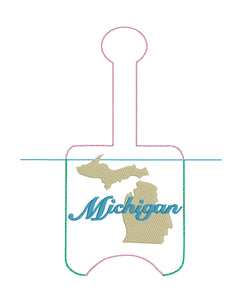 Michigan Hand Sanitizer Holder Snap Tab Version In the Hoop Embroidery Project 2 oz for 5x7 hoops