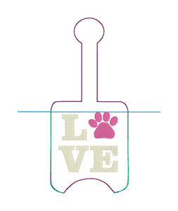 Love Paw Print Hand Sanitizer Holder Snap Tab Version In the Hoop Embroidery Project 1 oz BBW for 5x7 hoops