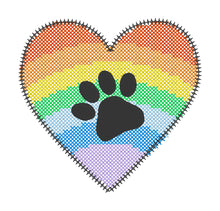 Cross Stitch Style Heart Rainbow Paw Print Embroidery Design