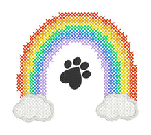Cross Stitch Style Rainbow Paw Print Embroidery Design
