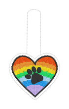Rainbow Paw Print Heart Cross Stitch SINGLE etiqueta snap tab para aros 4x4