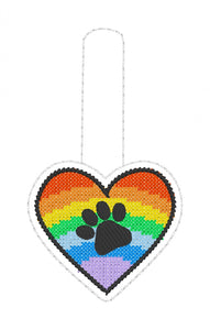 Rainbow Paw Print Heart Cross Stitch SINGLE etiqueta snap tab para aros 4x4