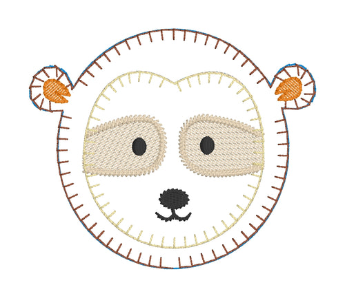 Sloth Face Applique Design - Quatre tailles 4x4 5x7, 6x10, 8x12