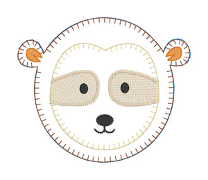 Sloth Face Applique Design - Four Sizes 4x4 5x7, 6x10, 8x12