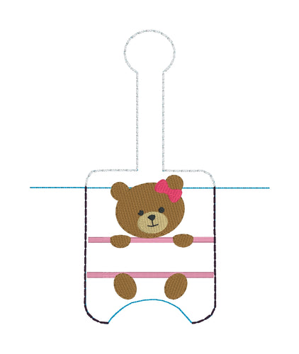 Split Bear Hand Sanitizer Holder Snap Tab Version In the Hoop Embroidery Project 1 oz for 5x7 hoops