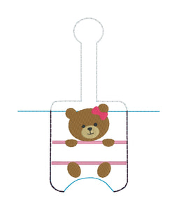Split Bear Hand Sanitizer Holder Snap Tab Version In the Hoop Embroidery Project 1 oz for 5x7 hoops