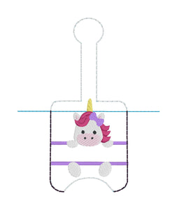 Split Unicorn Hand Sanitizer Holder Snap Tab Version In the Hoop Embroidery Project 1 oz for 5x7 hoops