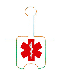 Star of Life Hand Sanitizer Holder for 2 oz Bottles Snap Tab In the Hoop Embroidery Project