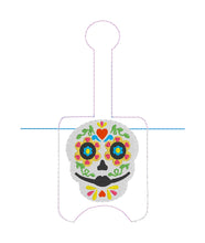 Sugar Skull Hand Sanitizer Holder Snap Tab Version In the Hoop Embroidery Project 1 oz for 5x7 hoops