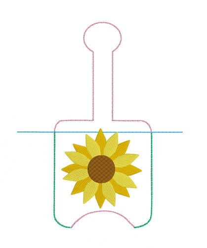 Soporte de desinfectante de manos de girasol Versión Snap Tab en el proyecto de bordado de aro 2 oz para aros 5x7