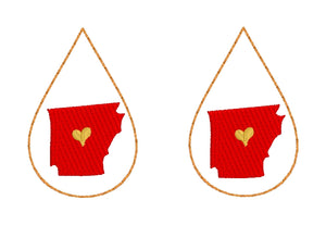 Teardrop Arkansas Earrings embroidery design for Vinyl and Leather