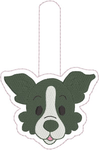 Border Collie Face snap tab In the Hoop embroidery design