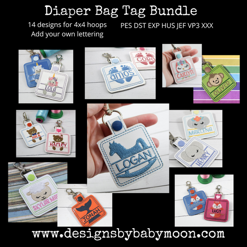 Diaper or Nursery Bag Tag Bundle - Sweet Baby Designs to Personalize for 4x4 Hoops