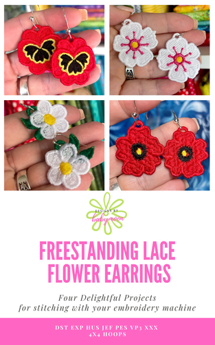 Ensemble de boucles d’oreilles à fleurs FSL - Quatre modèles - Pensée, Coquelicot, Marguerite, Fleur de Cerisier PROJET