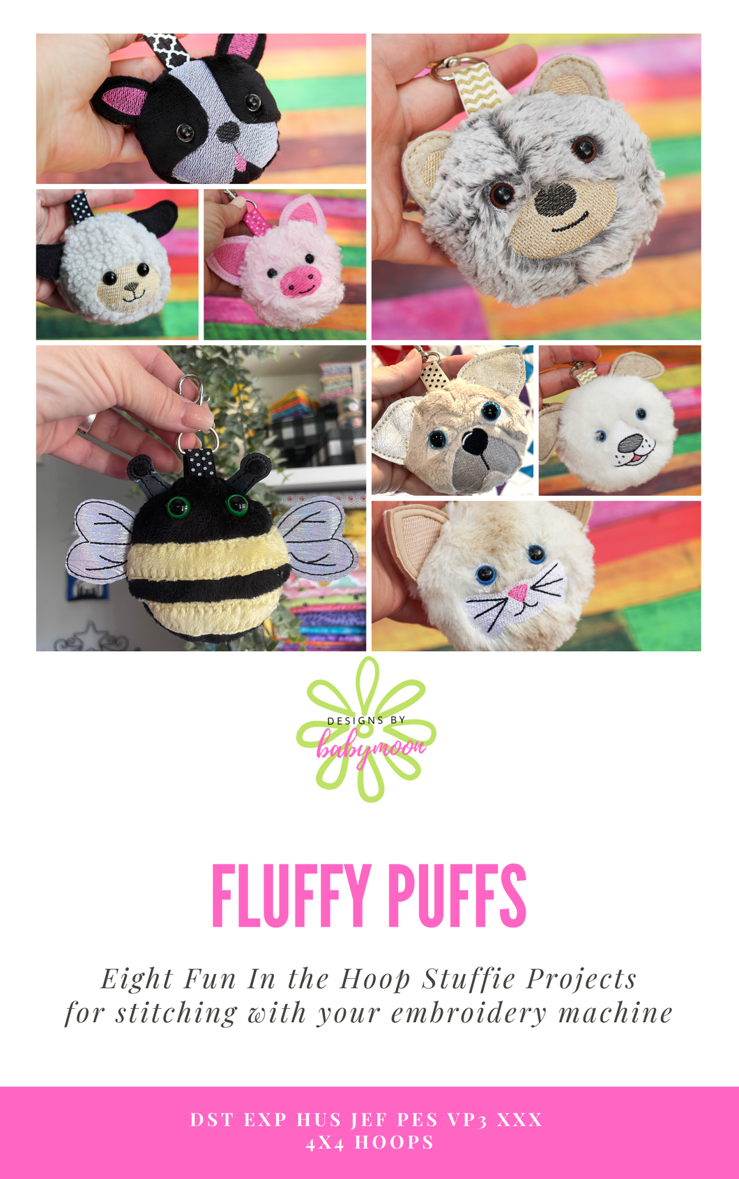 Fluffy Puffs Projects Bundle Set -Eight In the Hoop Designs - USB INCLUDED - PIGGY KIT INCLUDED