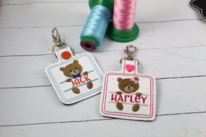 Baby Bear Boy and Girl Set snap tab Diaper Bag Tag for 4x4 hoops