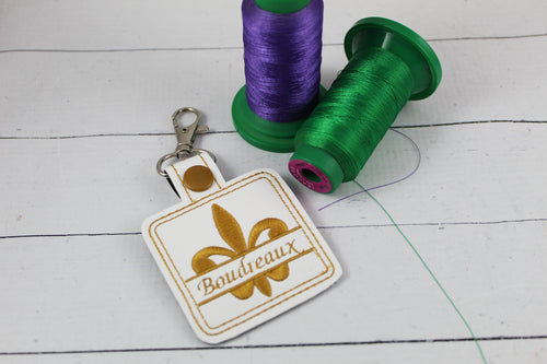 Fleur De Lis snap tab Personalized Tag for 4x4 hoops