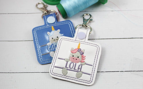 Baby Unicorn Boy and Girl Set snap tab Diaper Bag Tag for 4x4 hoops